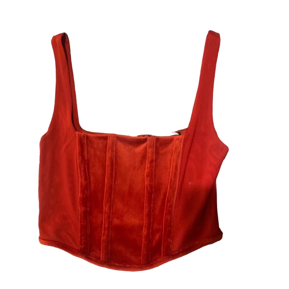 Women’s Medium Red Bustier crop top Velvet Forever 21 strap going out top